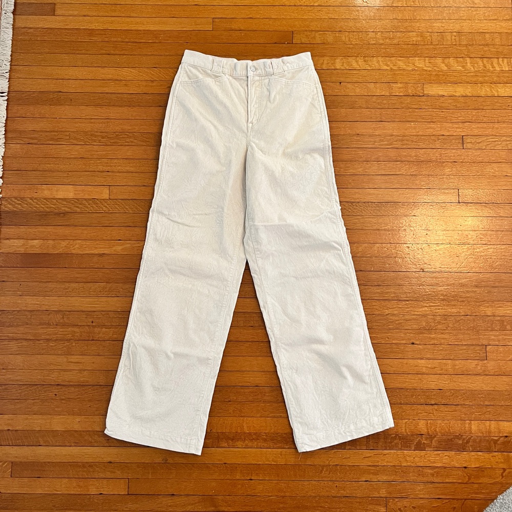 Madewell Emmett wide leg cream corduroy pants, size 28 Tall (hemmed to 32”)